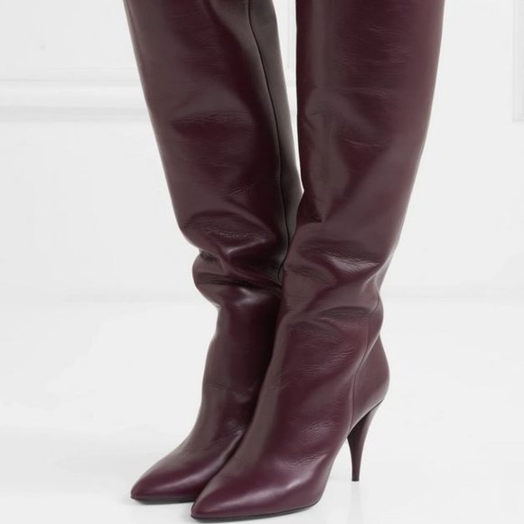 SAINT LAURENT KIKI 110mm Burgundy Leather Over The Knee Heel Boot… - Picture 4 of 9